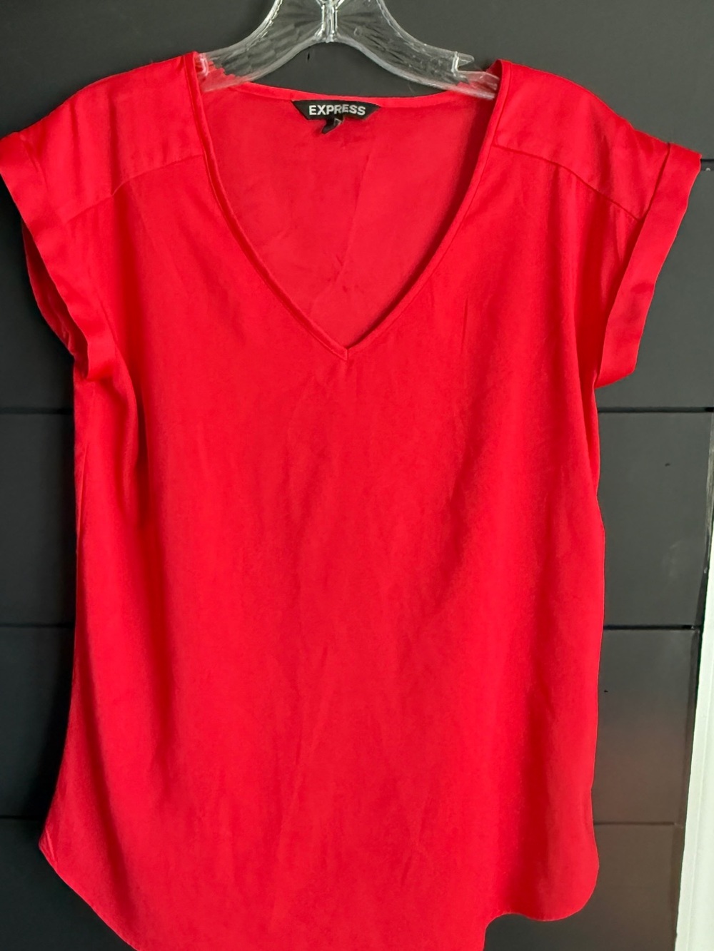 Express Red V-Neck Short Sleeve Blouse